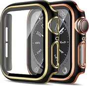 2 Pack Cases for Apple Watch Case 40mm 41mm 44mm 45mm Series 9/8/7/se2/se/6/5/4 Built in Tempered Glass Screen Protector Ultra-Thin Bumper Full Coverage iWatch Protective Cover for Women Men