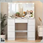 White Makeup Vanity Desk Dressing Table With 11 LED Bulbs Large Mirror Dresser