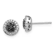 Solid 14k White Gold BlacK/White Simulated CZ Cluster Post Earrings
