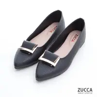 在飛比找Yahoo奇摩購物中心優惠-ZUCCA-金屬細紋尖頭平底鞋-黑-z6904bk