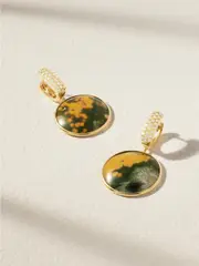 [Marla Aaron] Marla Aaron - Mini Disc + Stoned Base 18-karat Gold, Jasper And Diamond Earrings - One size One size Gold