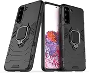 Case for Samsung Galaxy S21 FE,Hybrid Heavy Duty Protection Shockproof Defender Kickstand Armor Case Cover,Black