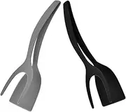 2pcs Nylon Cooking Tongs Spatula Multiuse Food Turner for Eggs Burgers and Pancakes Resistant Kitchen Utensils Grey
