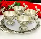 Antique finish German silver Round tray with 4 parrot bowl for serving/gift item