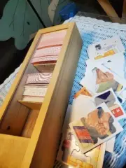 Rare Napa Valley Box Co Wood Box filled with unsorted Baseball & Puzzle Cards