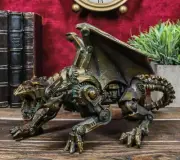 Ebros Crouching Steampunk Robotic Dragon Statue Victorian Sci Fi Legend 10" Long