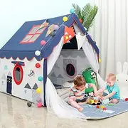 Kids Tents Indoor Playhouses Boys 9.9Ft Star String Lights Blue Tent for Boys Upgraded Large Kids Indoor Tents and Playhouses Longer Curtain with Colorful Accessories Decoration 50.4" x 47.3"