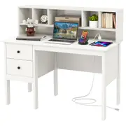 Giantex Computer Desk Home Office Computer Workstation w/Bookcase & Drawers 120cm Writing Desk White