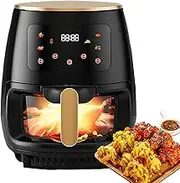 6L Air Fryer, Digital Mini Oven with Visible Cooking Window, 6 Function, Digital Timer and Touchscreen, Multifunctional Air Fryer for Egg Tarts, Sweet Potatoes, Meat, Home Black