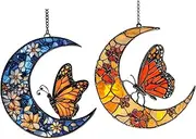 Monarch butterfly and floral moon sun catcher - acrylic garden decoration for home decoration