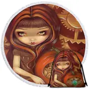 Autumn Colors Girl a Clockwork Pumpkin Round Beach Towel