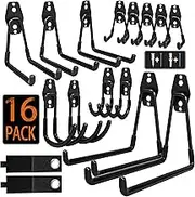 KOFANI Steel Garage Storage Hooks - 16 Pack Anti-Slip Coating, Heavy Duty Wall Mount Hooks for Hanging Bike, Ladder, Garden Tools