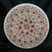MOP and Carnelian Stone Inlay Party Table Top White Marble Coffee Table for Home