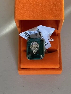 KURT GEIGER LONDON EXTRA LARGE SILVER TONE EMERALD CUT COCKTAIL RING GREEN 8