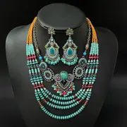 Bohemian Necklace Female Rice Beads String Earrings Set Travel Photo Headdress