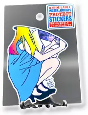 Sexy Woman Sticker Peering Portal Blue Dress Quirky Decal B-Side Label Japan