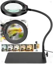 5 Inch Large Magnifying Glass with Light and Stand, 10X Hands-Free Desk Lamp & C