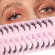 ITADAKU False Eyelashes with Clear Band - 10 Pairs of Reusable Natural Look Cat Eye Wispy Corner Lashes, 3/4 Transparent Soft Faux Mink Lashes
