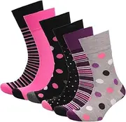GM Apparel Ladies Bamboo Non-Elastic Diabetic Antibacterial Soft Socks - Breathable Moisture-Wicking Wellness Socks Skin-Friendly for Everyday Wear, Pack of 6 Pairs, DESIGN-5, 4.5-9 US