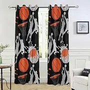 Blackout Curtains for Bedroom Basketball Player Grunge Sports Gray Black Window Curtains for Bedroom 84 Inch Length 84" Room Divider Curtain Bay Window Curtains cortinas para ventanas 2