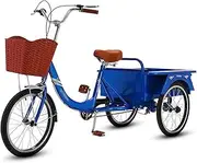 Tricycle for Adults, 20in Adult Tricycle Single Speed Bicycle with Large Storage Compartment 3 Wheel Cruiser Bike Traditional Design for Seniors