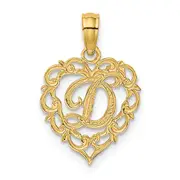 14K Yellow Gold 14Ky Heart Script Letter D Initial Charm