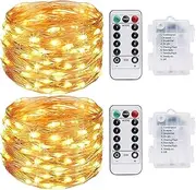 Fairy Lights Battery, 2 Pack 39ft/10m 100 LED String Lights, 8 Modes Waterproof Fairy String Lights with Remote Control, Lights for Indoor, Party, Wedding, Birthday, and Christmas Decoration
