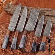 Custom Handmade Damascus Steel Bushcraft 5Five Piece Kitchen Chef Set Knife