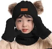 [Generic] Children Hats and Gloves,Winter Scarf Suit for Children | Winter Warm Soft Hat Scarf and Snow Gloves Set, Outdoor for Boys and Girls 1-10