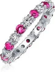 [Bling Jewelry] Personalize Cubic Zirconia Thin Stackable CZ Channel Set Eternity Band Ring Simulated Gemstone .925 Sterling Silver 12 Birth Month Colors 3MM