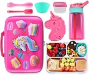 Unicorn Lunch Bag insulated lunch Box Silicone Spork Ice Pack& Water Bottle Set
