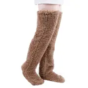 Over Knee High Fuzzy Long Socks Plush Slipper Stockings Leg Warmers Winter Home Sleeping Socks Brown