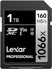 Lexar Professional 1066x 1TB SDXC UHS-I Card Silver Series, Up to 160MB/s Read, for DSLR and Mirrorless Cameras (LSD1066001T-BNNNU)