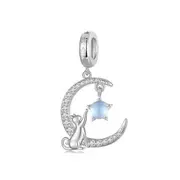 S925 Sterling Silver Cat on the Moon Sparkly Charm Pendant - AVILIA Designs