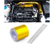 Gold Adhesive Backed Heat Barrier Tape, 2" x 16.4' (5M) Heat Shield Reflective Tape Wrap Roll, Aluminum Foil High-Temperature Insulation Roll for Car Intak