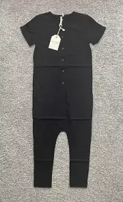 Gray Label Organic Kids Clothing One Piece Play Suit Short Sleeve Black 7-8y