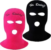 [Handepo] 2 Pcs 3 Hole Ski Mask Winter Warm Balaclava Full Face Knit Mask Ski Hat Mask Knitted Full Face Cover for Men Women