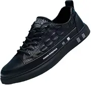 [Boxpopla] Men's Vegan Leather Elastic Lace-Up Casual Sneakers Low Top Crocodile Breathable Fashion Dress Men Walk Sports Shoes