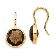 Solid 14k Yellow Gold SmoKy Quartz Dangle Earrings