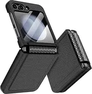 [ELEPIK] for Samsung Flip 6 Case with Hinge Protection, Back Screen Protector, [Durable Leather] Slim Fit Stylish Non-Slip Protective Cover for Samsung Galaxy Z Flip 6 5G, Black