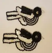 Pair of Vintage Black & White Birds Beaded Sequined Appliques Sew On Crafts 4"