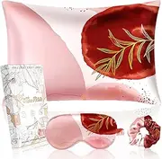 Miss Adola Mulberry Silk Pillow Case for Hair and Skin 19 Momme Standard 26"x20" Blush Pk Silk Pillowcase with Eye Mask & Scrunchie Soft Silk Pillowcase Sleeping for Moms, Women