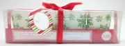 Flameless LED Votive Gift Set Of 4 Frosted Glass With Green Snowflakes NEW