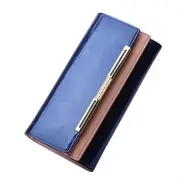 Cowhide Leather Wallet Luxury Design Ladies Party Clutch Patent Purses Long Card Holder(Blue)