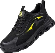 [BIAJIAZHUA] Indestructible Shoes Slip Resistant Waterproof,Steel Toe Shoes for Men Comfortable Breathable,Safety Shoes for Men Anti-Smash Anti-Colision,Steel Toe Work Boots(Yellow,9)