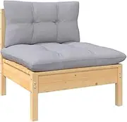 Garden Middle Sofa with Grey Cushions Solid Pinewood