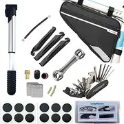 [LuckyMoment] Bike Repair Kit,Mini Bicycle Pump, Bike Tire Repair Tool Kit Contains 16-in-1 Tool, Water-Resistant Bike Triangle Pouch, Used for Mountain Bike and Road Bike.
