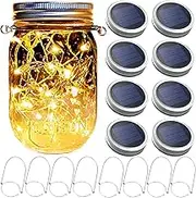 8 Pack Mason Jar Solar Lights(8 Hangers Included) Solar Jar Lights 20 LED Starry String Firefly Lights Mason Jar Lantern Solar Lids Mason Jar Decor Patio Garden Wedding Christmas Lights