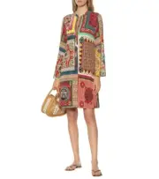 New Etro patchwork print Tie Neck Long Sleeve Jersey Dress Size 38