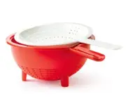 Tupperware Double Colander & Strainer Combo or 2 Piece Colander Set Red & White